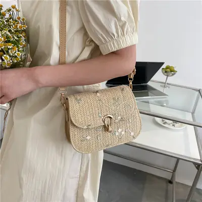 Woven Lace Straw Crossbody Bag for Women 2024