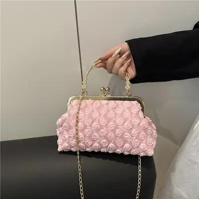 Pink Pearl Embroidered Shoulder Bag for Women