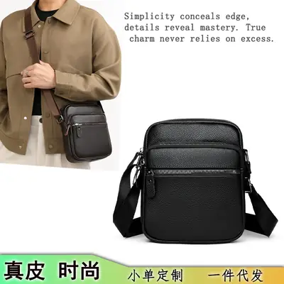 Black Genuine Leather Crossbody Bag for Men