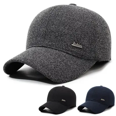 Middle-Aged Men Navy Blue Peaked Cap with Fashion Logo