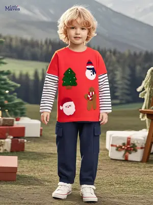 Christmas Boys T-Shirt Red Cotton Cartoon Print