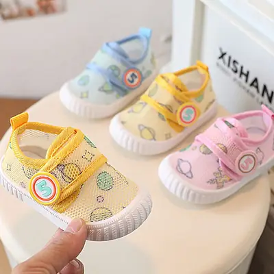 2022 Summer 0-1-2 Years Old Anti-Slip Soft Sole Mesh Shoes Baby Cartoon Breathable Toddler Shoes Hollow Anti-Shoes
