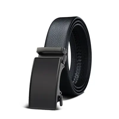 Men's Black Leather Belt with Smart Watch Buckle