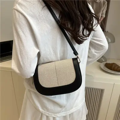Women's Retro Crossbody Bag Black Beige 2025