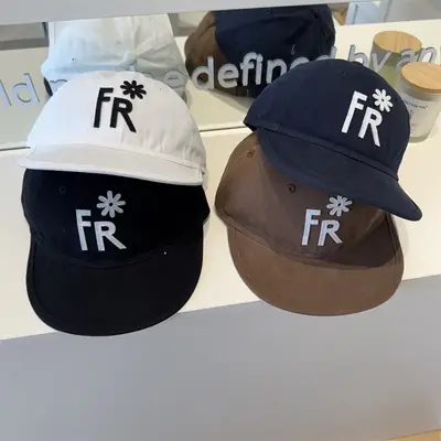 Women FR Embroidered Baseball Cap Brown Black White