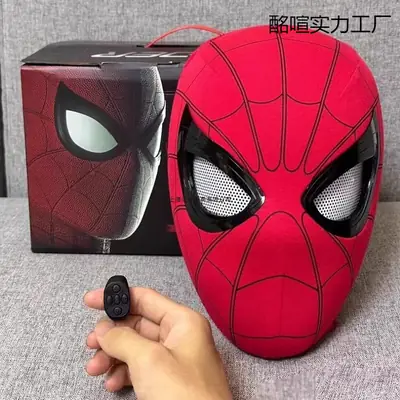 Tiktok-Style Spider-Man Headgear with Movable Eyes, Manual and Electric Blinking Mask, Spider-Man: Far from Home Helmet