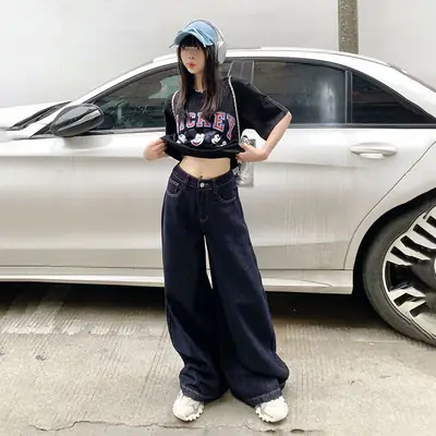 Dark Blue Loose Wide Leg Jeans 2025
