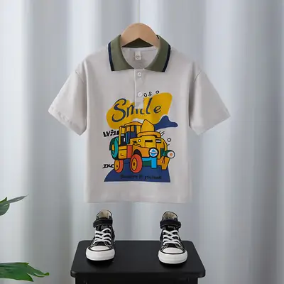 Boys Pure Cotton Street Style Polo Shirt 2025 Summer