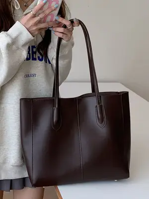 2026 Brown Textured Tote Bag for Women Large Capacity