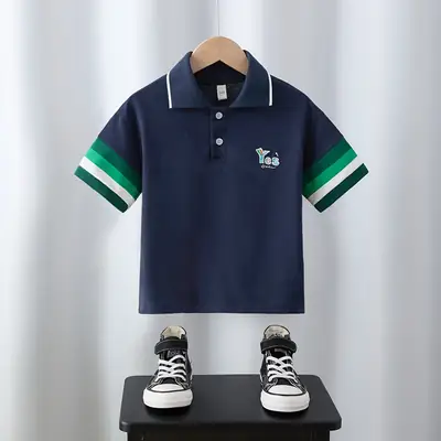 Boys 2025 Yes Embroidered Polo Shirt Navy