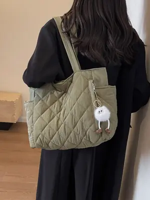 Women Quilted Shoulder Bag Olive Green 2023 New