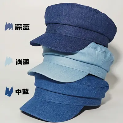 Navy Blue British Retro Denim Flat Cap for Women