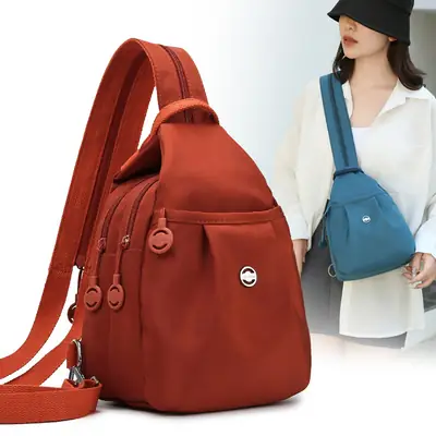 Women's Korean Style Multi-Layer Nylon Backpack Red Blue