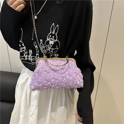 French Style Purple Lace Shoulder Bag for Women