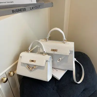 White Croc Leather 2-Piece Mini Bag Set for Women