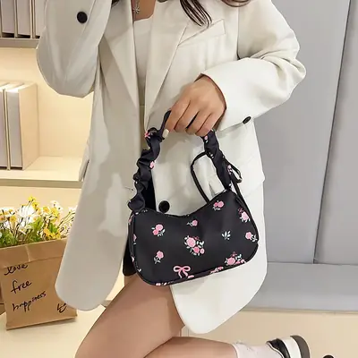 Black Floral Shoulder Bag for Women High-Looking Design