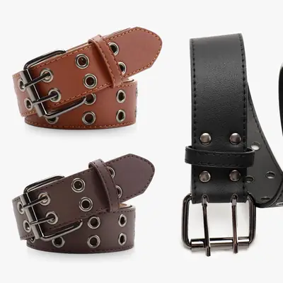 Punk Cross-Border Belt for Men Women Brown Black Eyelet