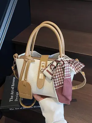 Women Cross-Border Handbag White Beige Houndstooth Tassel