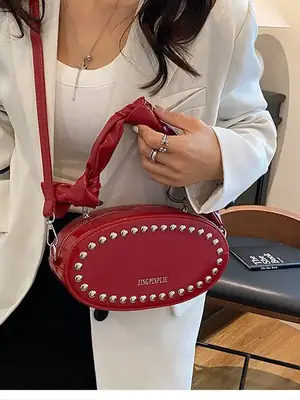 Red Rivets Crossbody Bag for Women