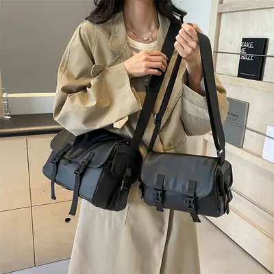 2025 Large Capacity Casual Shoulder Bag Black Japanese Trendy