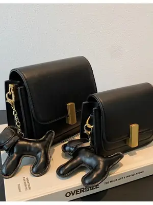 Women's Crossbody Bag 2025 Black Leather Square Design