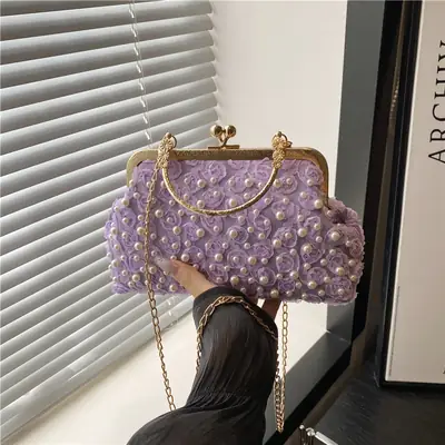 Purple Pearl Chain Crossbody Bag for Women 2025