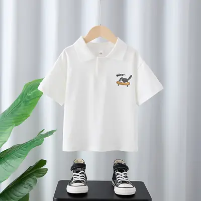 Boys Pure Cotton Lapel Top Shirt White Summer 2025