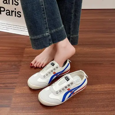 Flat-Soled Moral Training Shoes for Women 2025 New Summer Thin Slip-On Casual Shoes Color Matching Sports White Sneakers