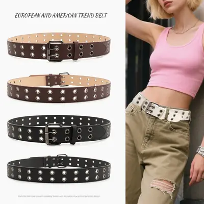 Coffee Metal Double-Pin Buckle Belt for Women