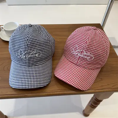 Korean Style Red Checkered Baseball Cap for Men Women