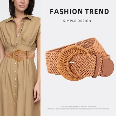 Women's Braided Wide Belt Brown Girdle Strap