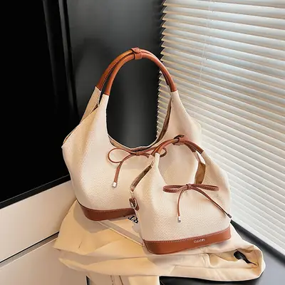Women's Korean Style Large Tote Bag with Bow Stitching