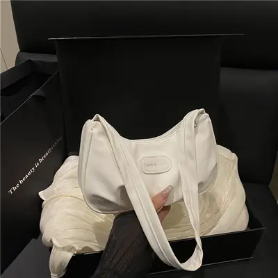 2025 Korean Style Pleated Shoulder Bag Women's White