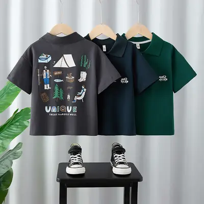 Boys Green Polo T-Shirt 2025 New Kidsren