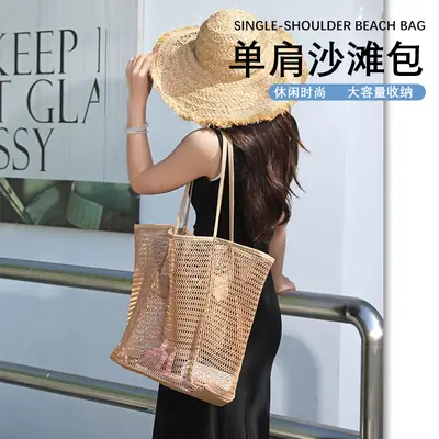 Single Shoulder Mesh Beach Bag Large Capacity Travel Handbag