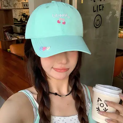 Mint Green Cherry Embroidered Women's Baseball Cap