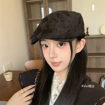 Women Retro Bow Print Hat Forward Spring Autumn Large Circumference