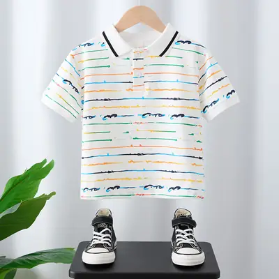 Boys T-Shirt Kids Summer Half Sleeve Striped White
