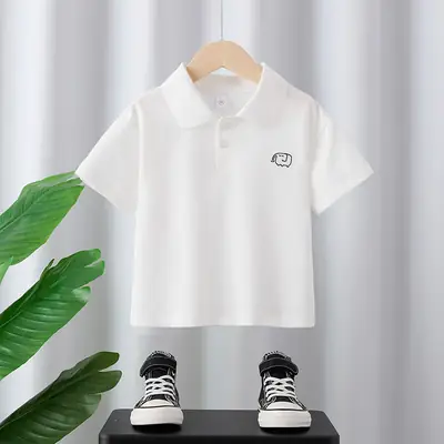 White Korean Style Boys Polo Shirt Summer 2025
