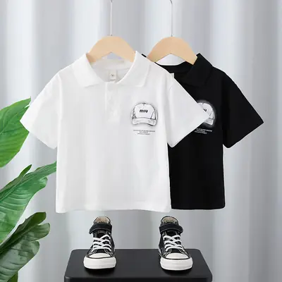 Boys White Polo T-Shirt with Cap Graphic