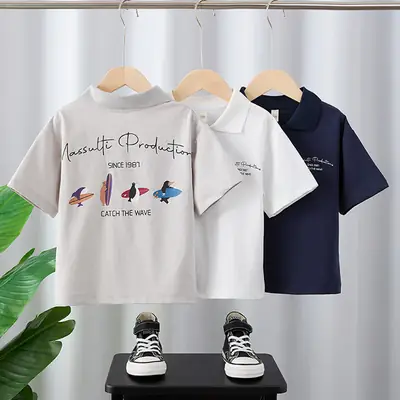 Boys White Korean Style Polo Shirt Summer 2025