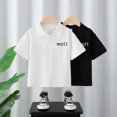 Children's White Polo T-Shirt with "WO11" Print