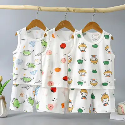 Children Pure Cotton Bunny Print Vest Shorts Set
