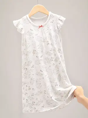 Girls Pajamas 2025 New Summer Children's Ice Silk Nightgown Thin Girls Skirt Baby Middle and Large Children Princess Style