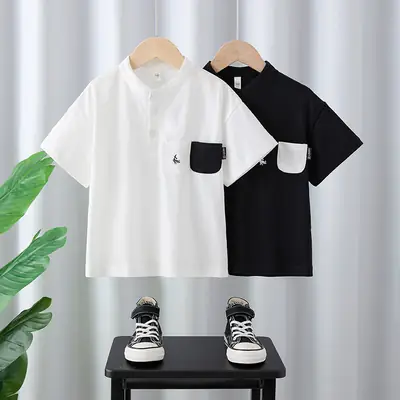 Boys Cotton Polo T-Shirt 2025 Summer White Black Kids