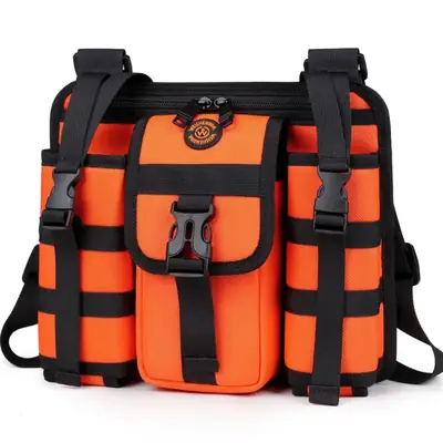Men's Orange Casual Shoulder Bag with Water Cup & Crossbody Strap