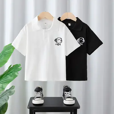 Boys White Cartoon T-Shirt with Black Sneakers 2025
