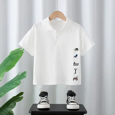 Boys White Polo Shirt Medium Large 2025 Summer