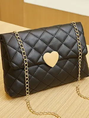 Heart Embroidered Quilted Shoulder Bag for Women