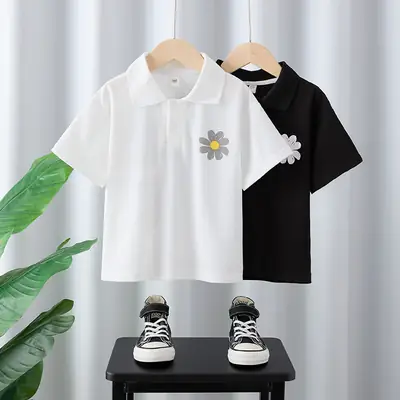 Boys White Daisy Print Polo Shirt Summer Wear